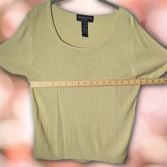 August Silk Size L 100% Silk Light Avocado Green Knit Top - Picture 4 of 8